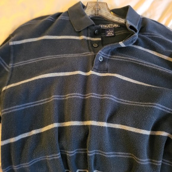Mens Structure L/S Striped Polo Shirt (L) - Picture 4 of 4